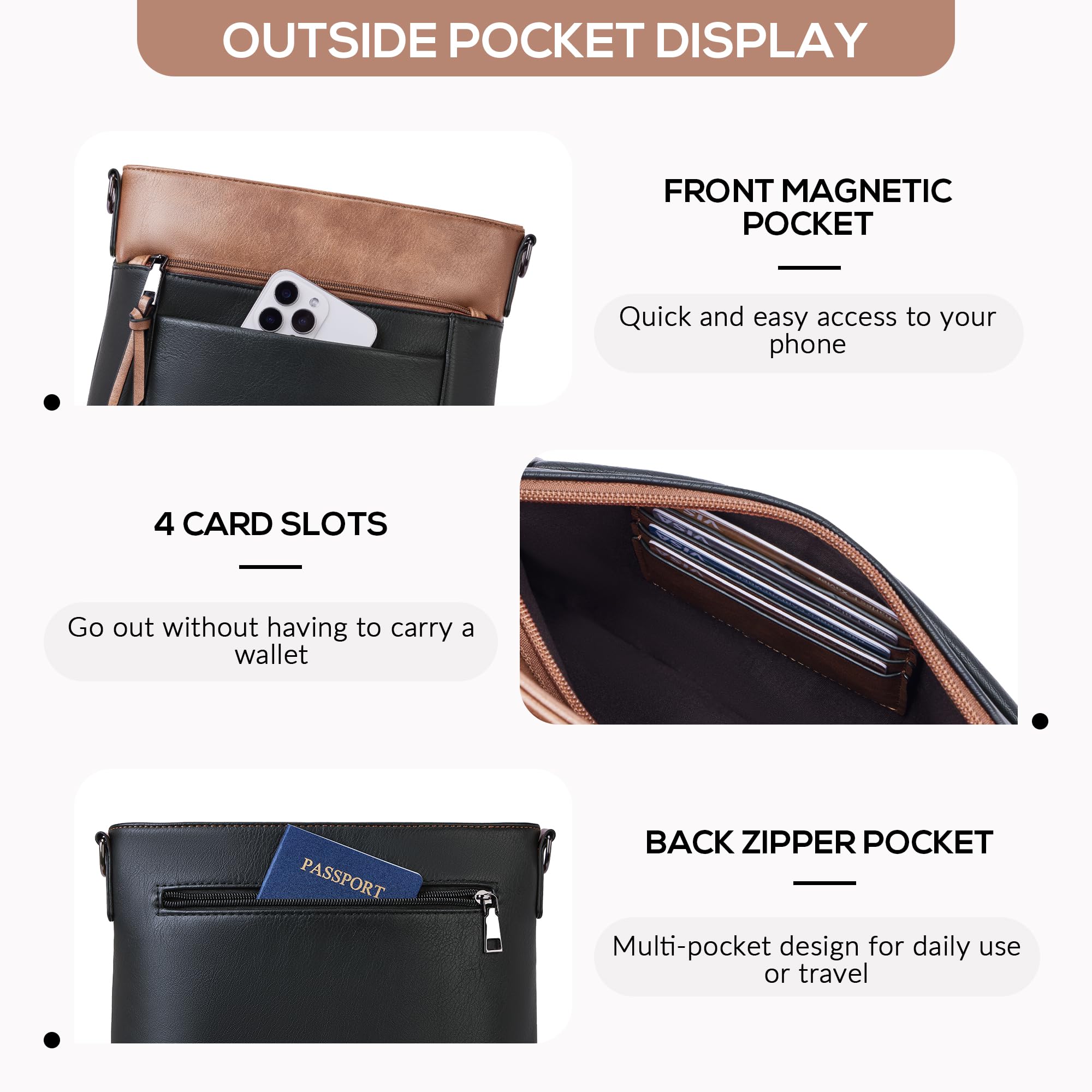 Chic Leather Crossbody with Card Slots for Women -  by Handbags Specialist Headquarter | Available at Handbags Specialist Headquarter