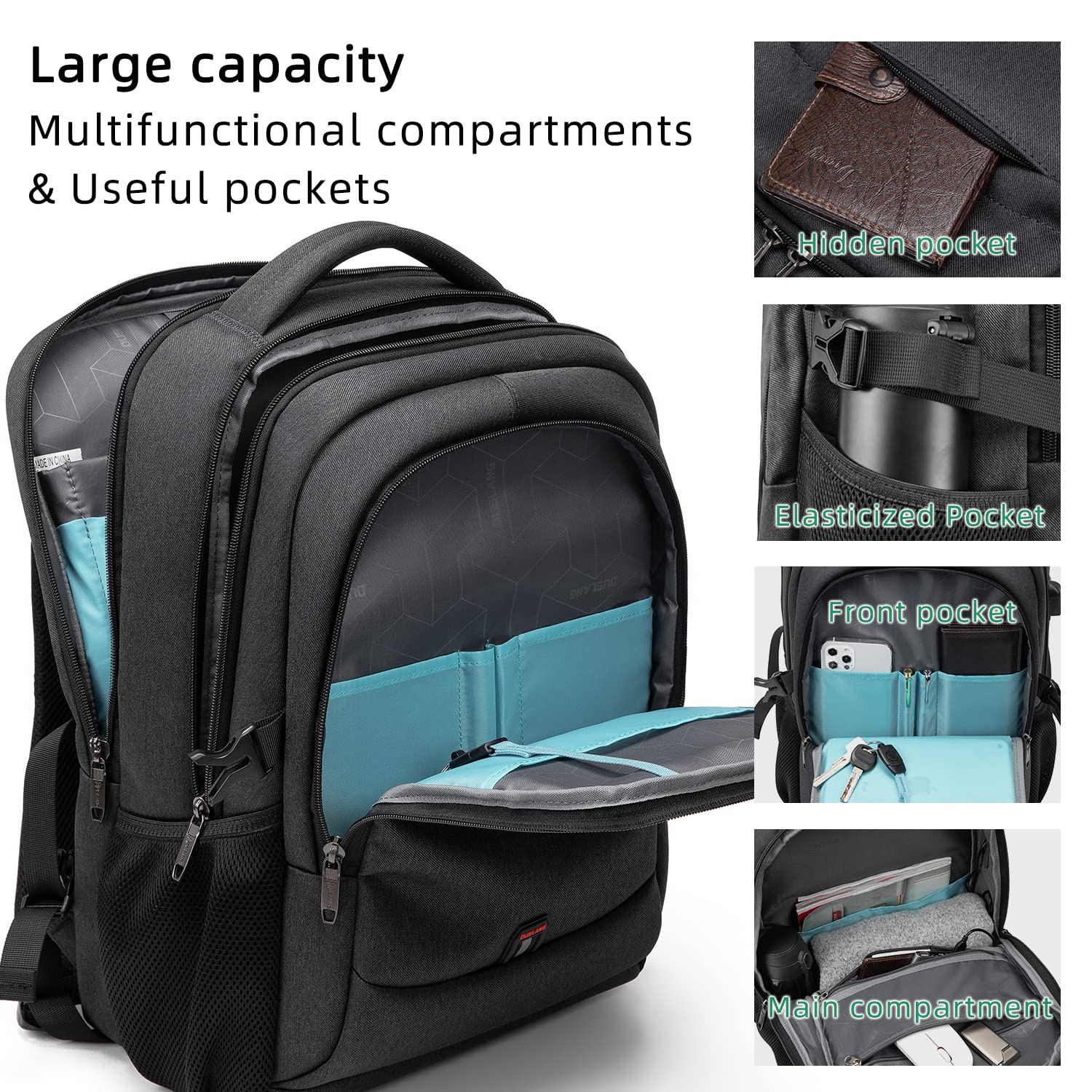 DUSLANG Travel Laptop Backpack with USB Port - Black - Backpack Bags by Handbags Specialist Headquarter | Available at Handbags Specialist Headquarter