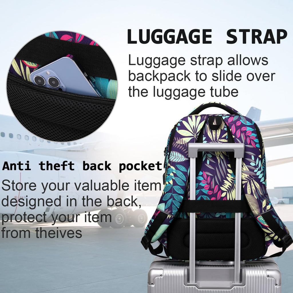 Volher Anti-Theft USB Laptop Backpack - Rose Red