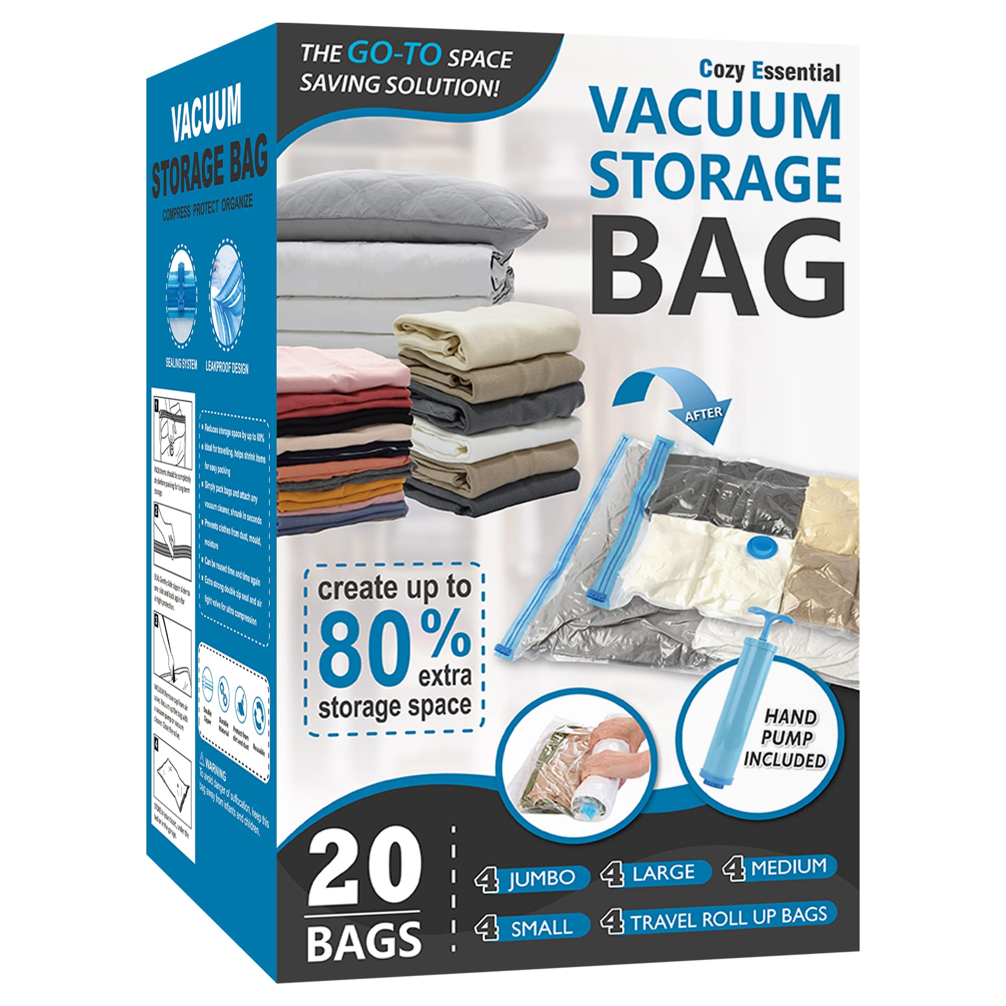 CozyVac Travel Bags with Pump - 6 Pack Space Savers -  by Handbags Specialist Headquarter | Available at Handbags Specialist Headquarter