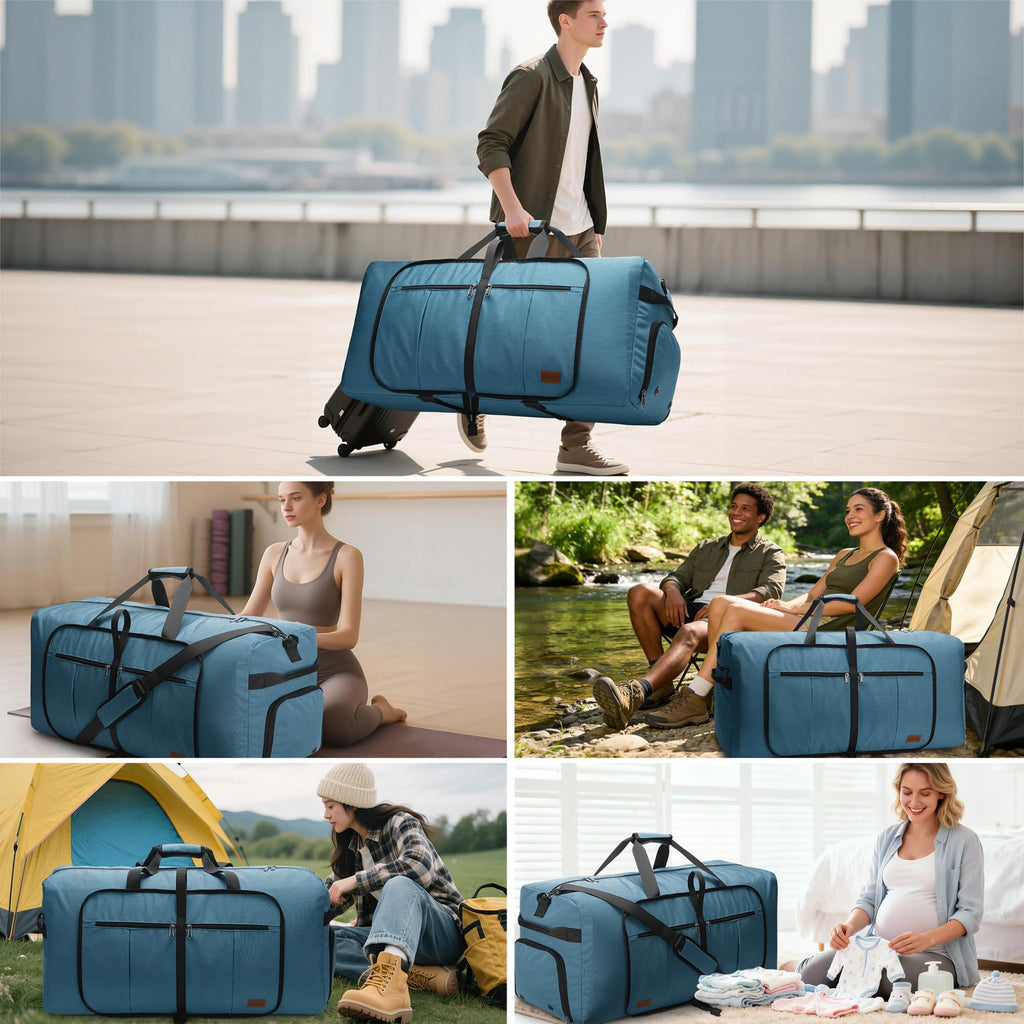 120L Foldable Waterproof Travel Duffel Bag with Shoe Compartment