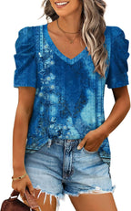 XIEERDUO Summer V-Neck Puff Sleeve Tee - All Sizes - Women's T Shirts by Handbags Specialist Headquarter | Available at Handbags Specialist Headquarter