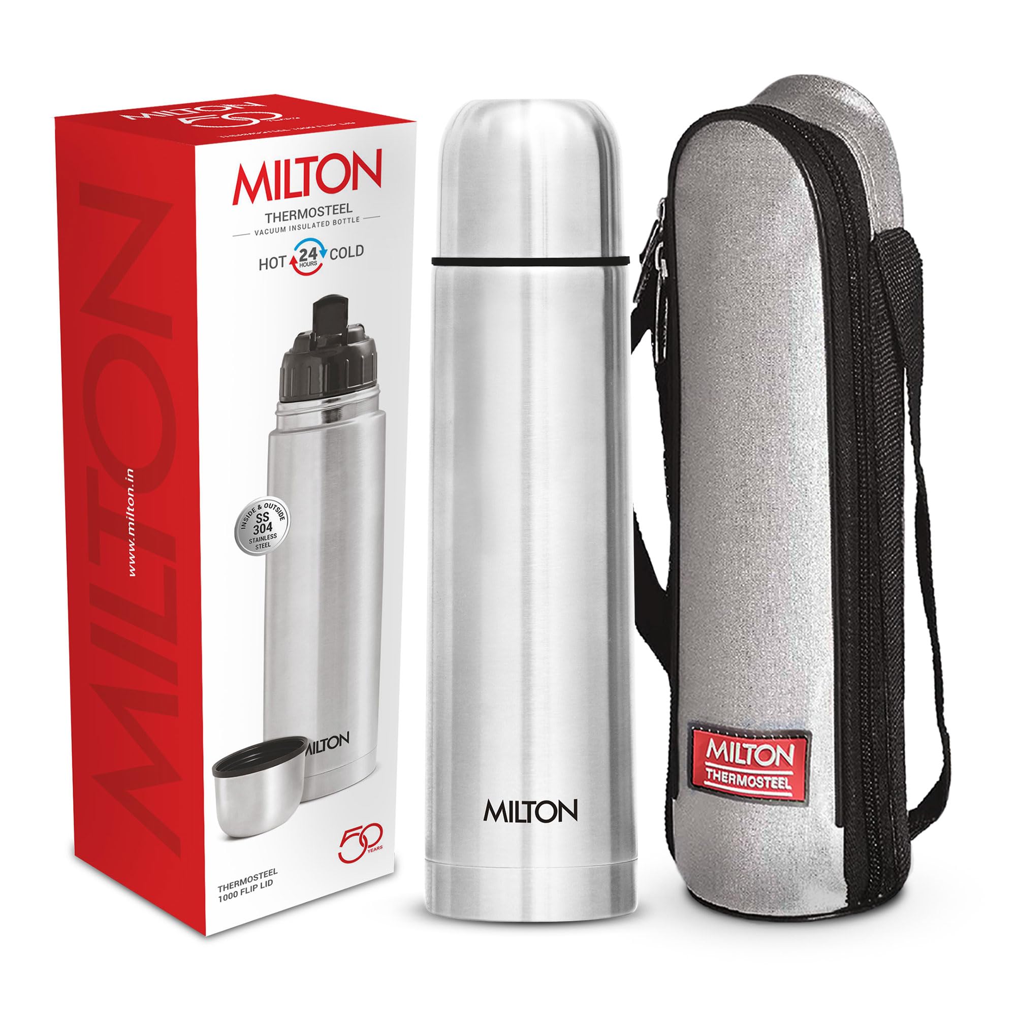 Milton Flip Lid Thermosteel 500ml - 24hr Hot & Cold - Water Bottles by Handbags Specialist Headquarter | Available at Handbags Specialist Headquarter