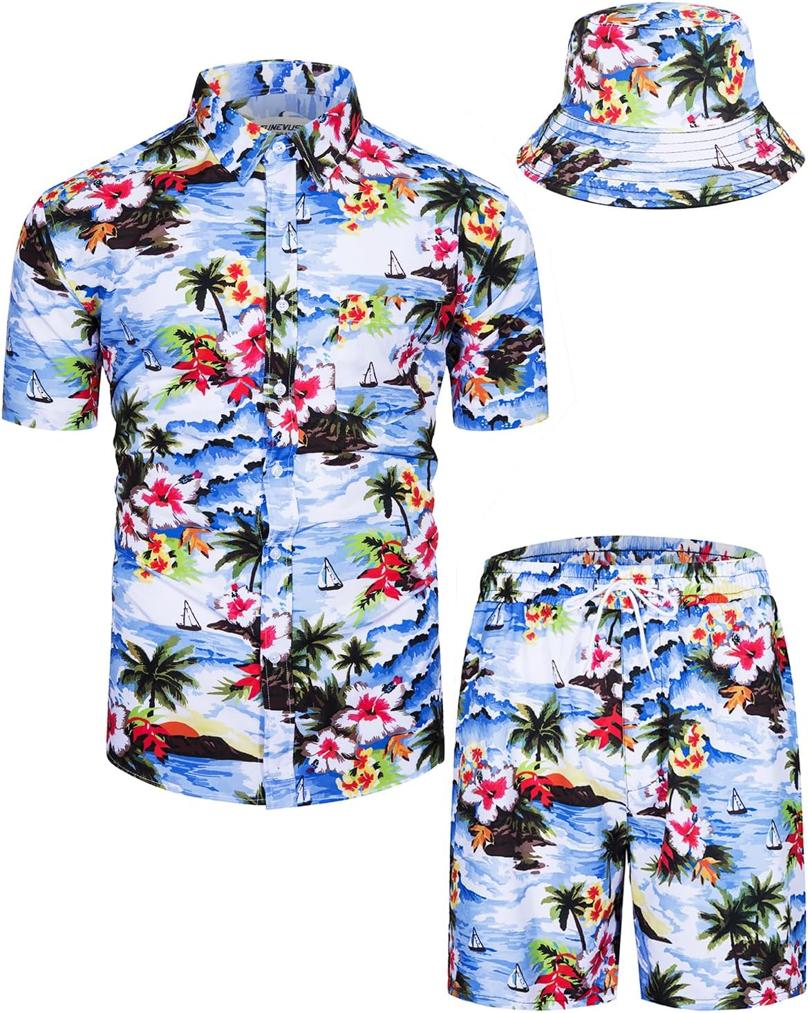 TUNEVUSE Men's Hawaiian Shirt & Shorts Set