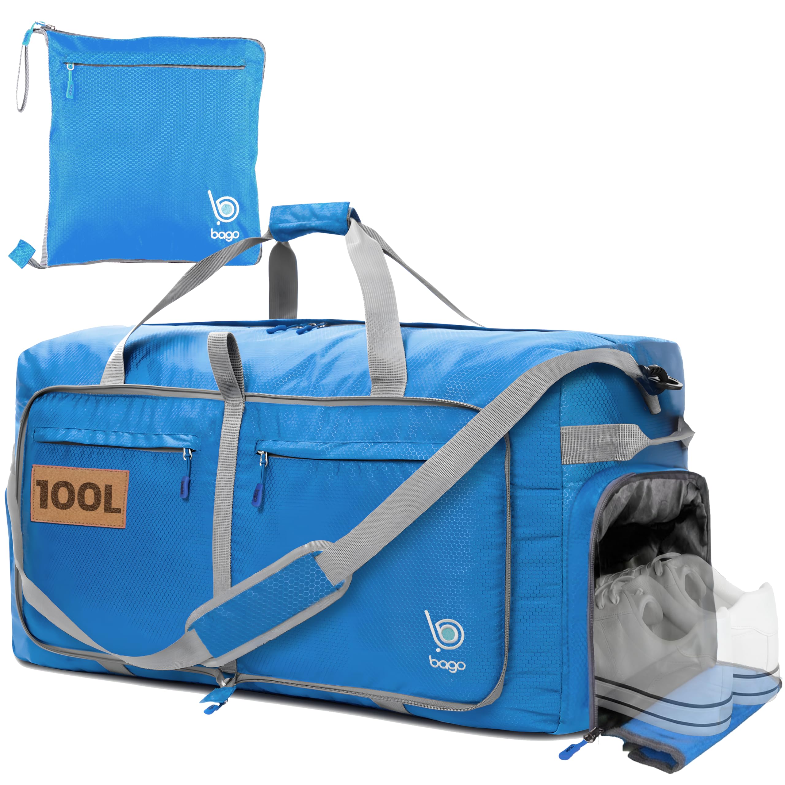 Bago 60L Foldable Travel Duffle Bag with Shoe Compartment
