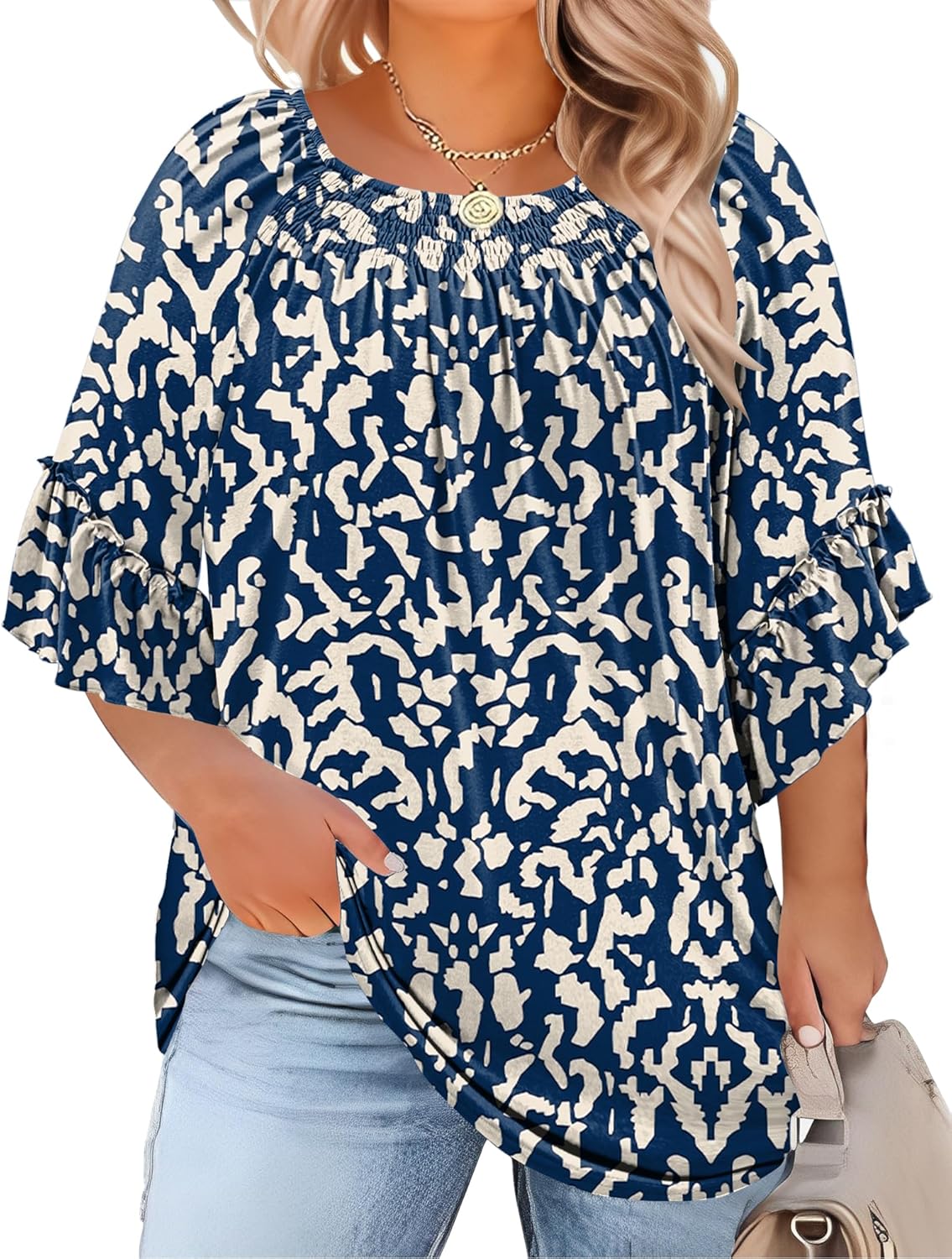 Plus Size Ruffle Sleeve Tunic Top