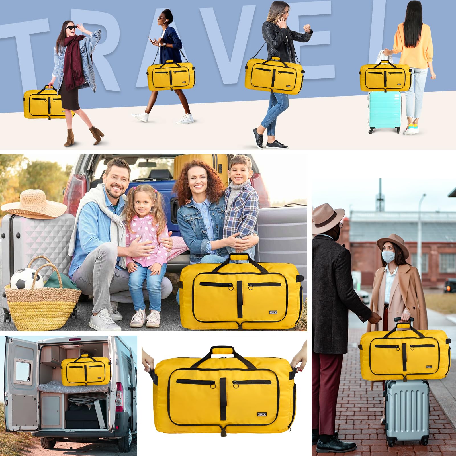 Foldable 65L Duffle Bag with Shoe Compartment