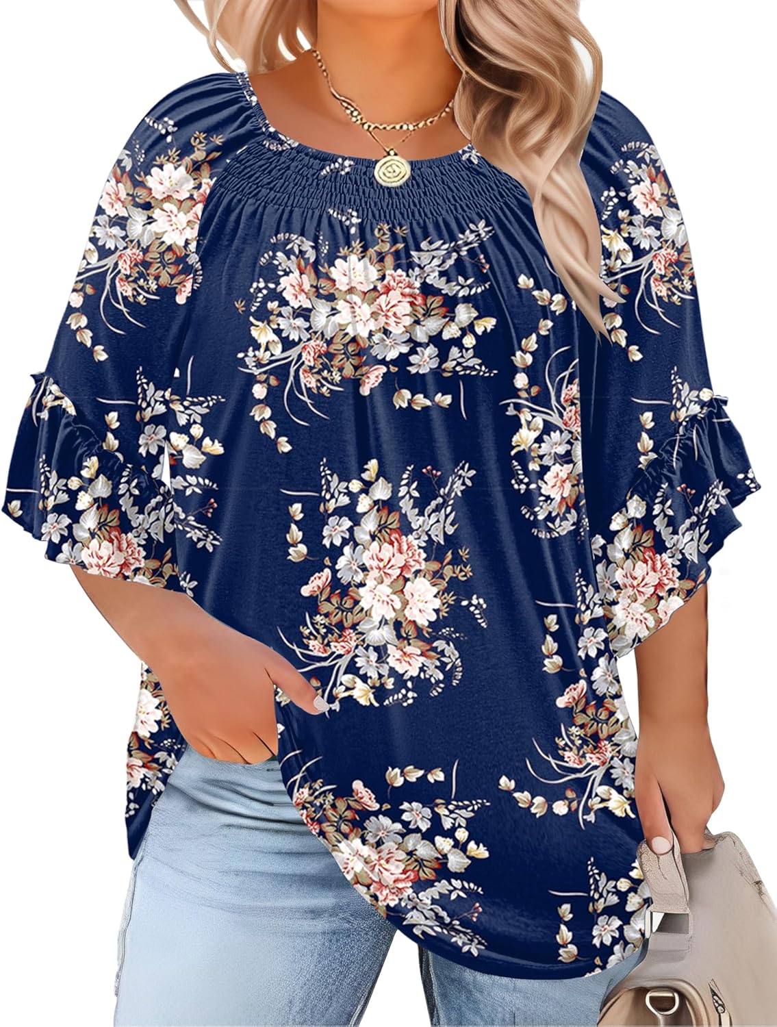 Plus Size Ruffle Sleeve Tunic Top