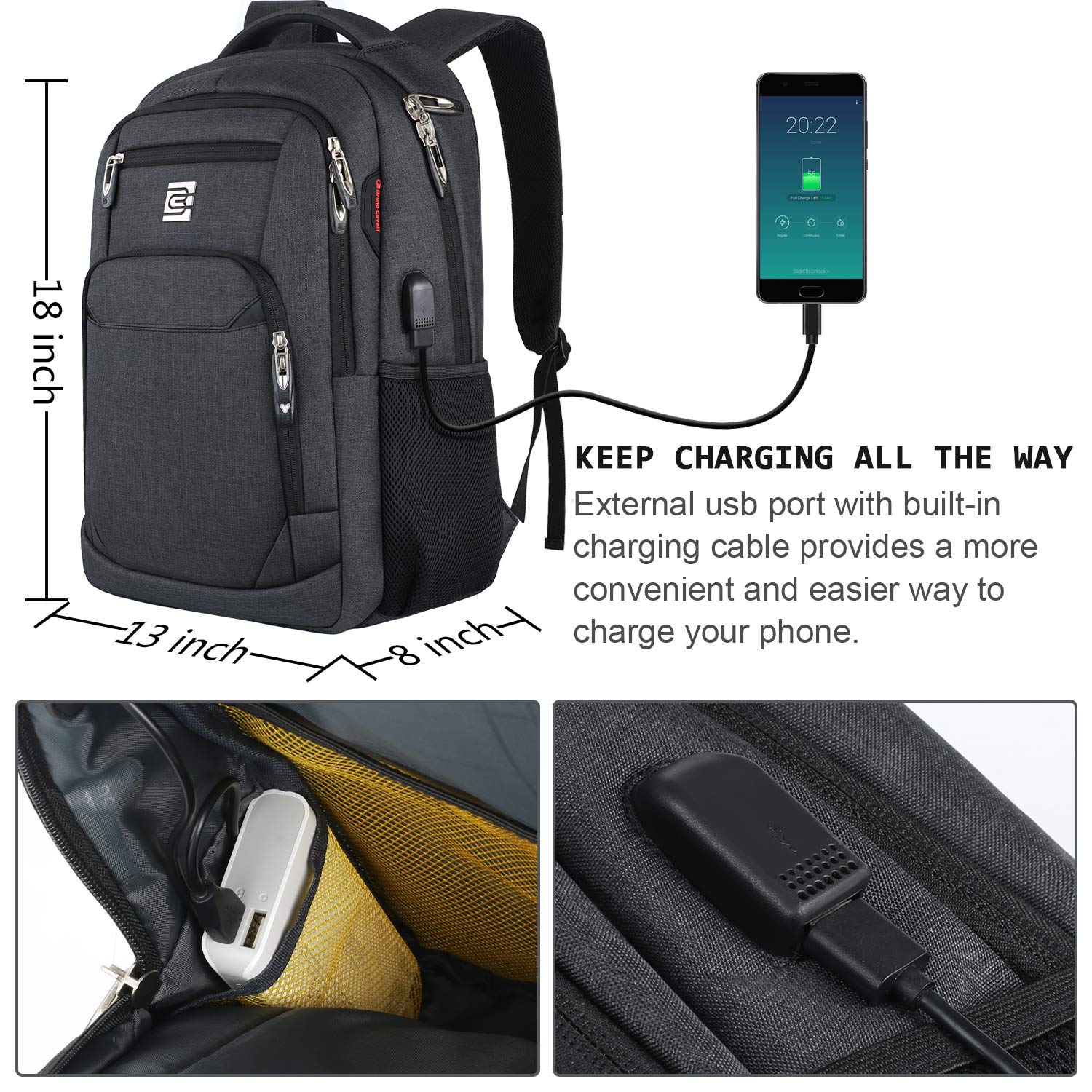 SecureSlim Laptop Backpack with USB & Water Resistance - Backpack Bags by Handbags Specialist Headquarter | Available at Handbags Specialist Headquarter