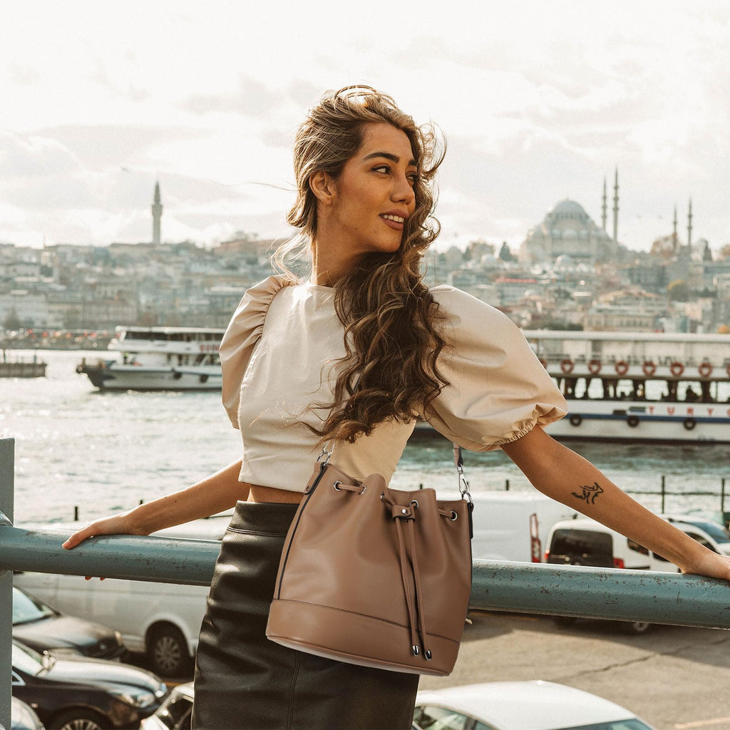 AFKOMST Chic Leather Bucket & Crossbody Bag Set -  by Handbags Specialist Headquarter | Available at Handbags Specialist Headquarter