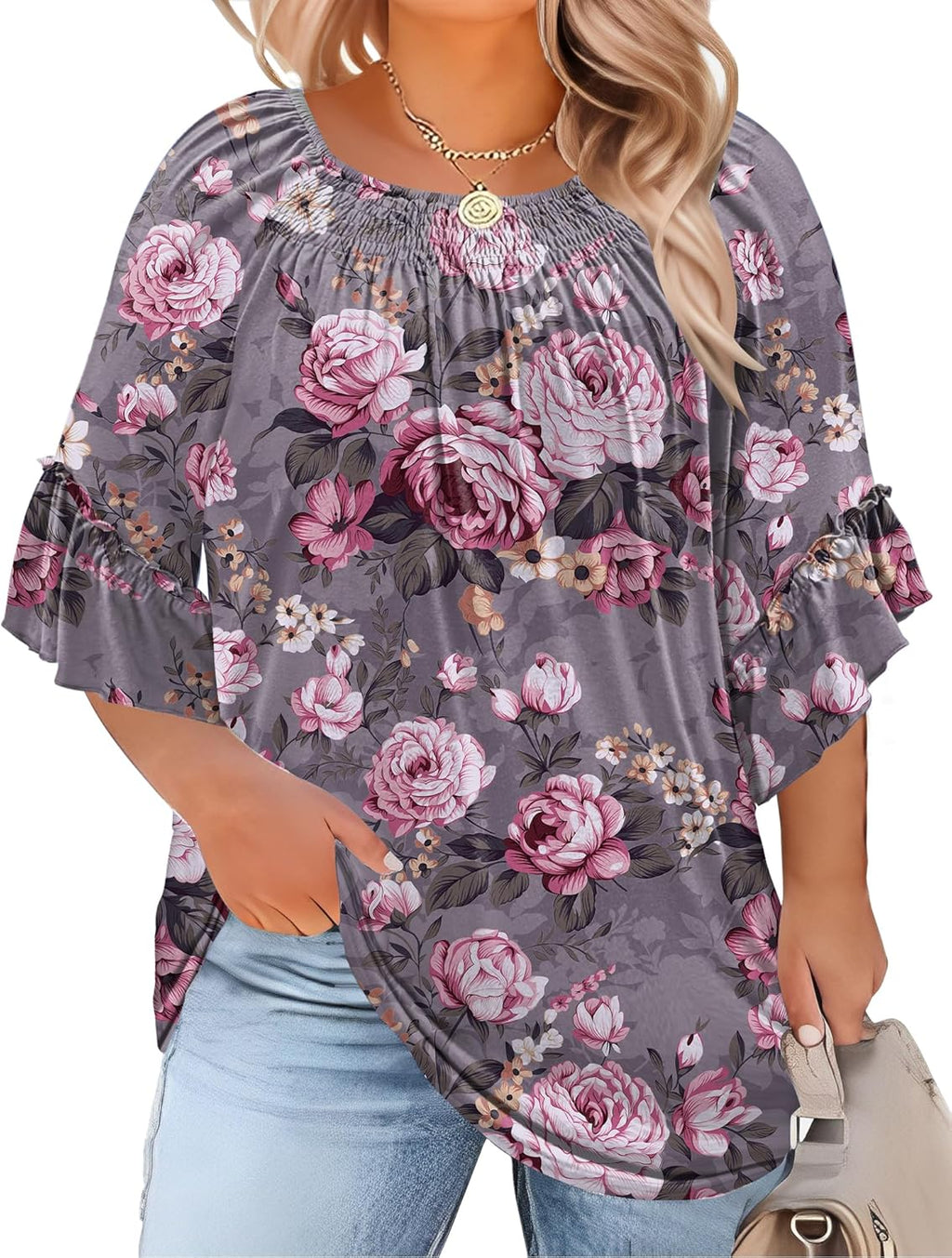 Plus Size Ruffle Sleeve Tunic Top