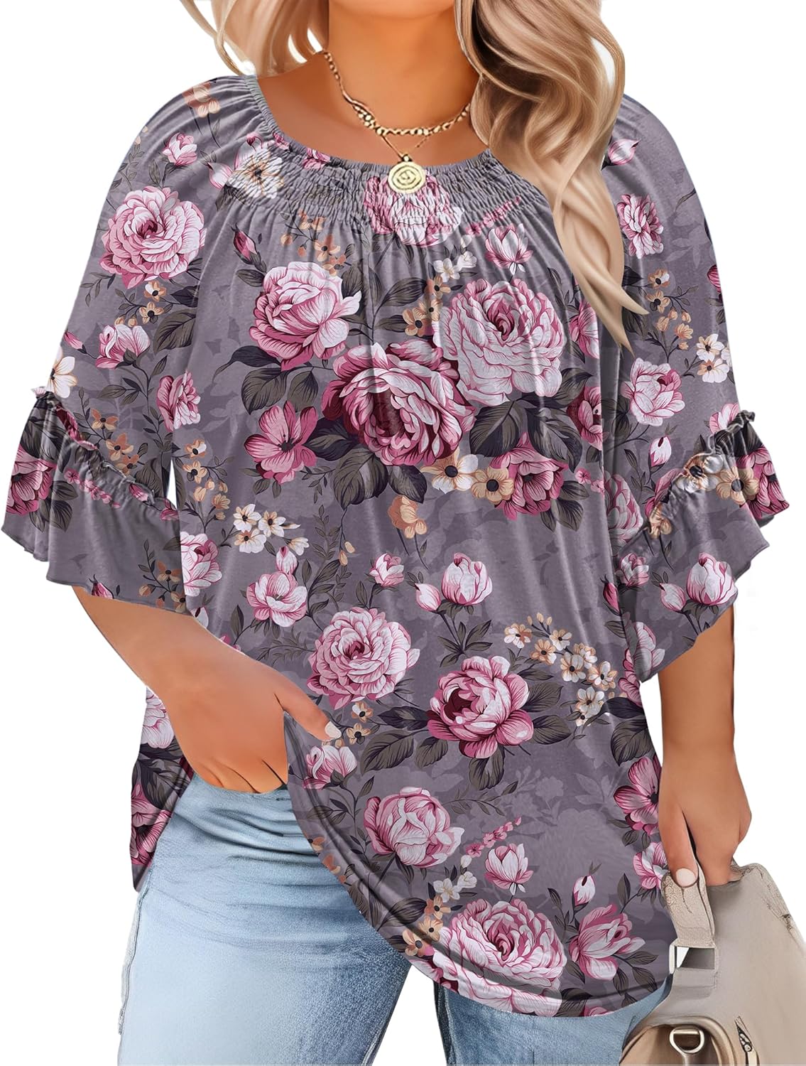 Plus Size Ruffle Sleeve Tunic Top