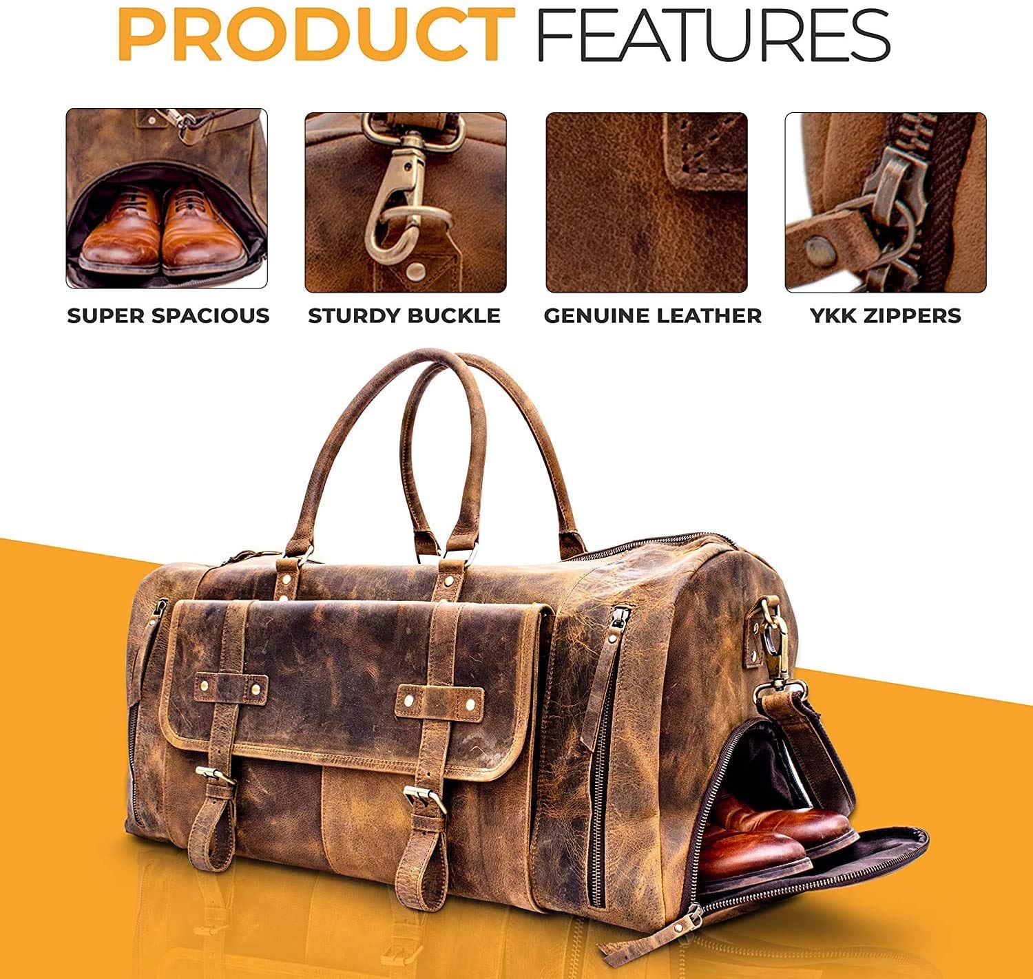 Leather Travel Duffle Bag Cabin Friendly Carry-On