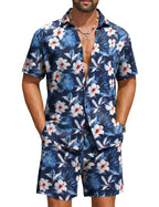 COOFANDY Men's Hawaiian 2 Piece Beach Outfit Set