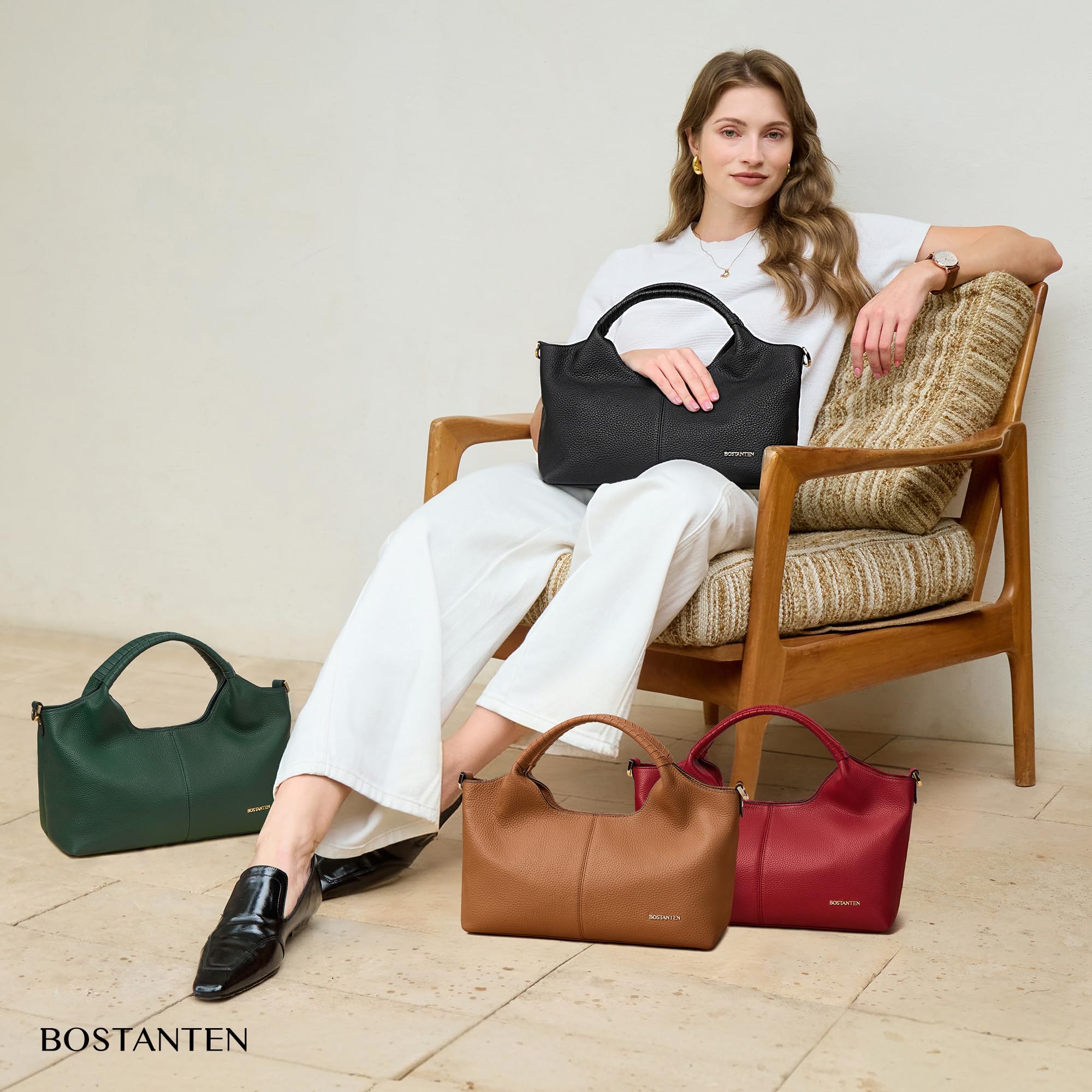 BOSTANTEN Leather Satchel Crossbody Handbag for Women