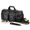 Leather Travel Bag with Shoe Pouch, Brown