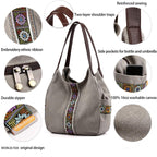 Worldlyda Women Canvas Embroidered Hobo Tote Bag
