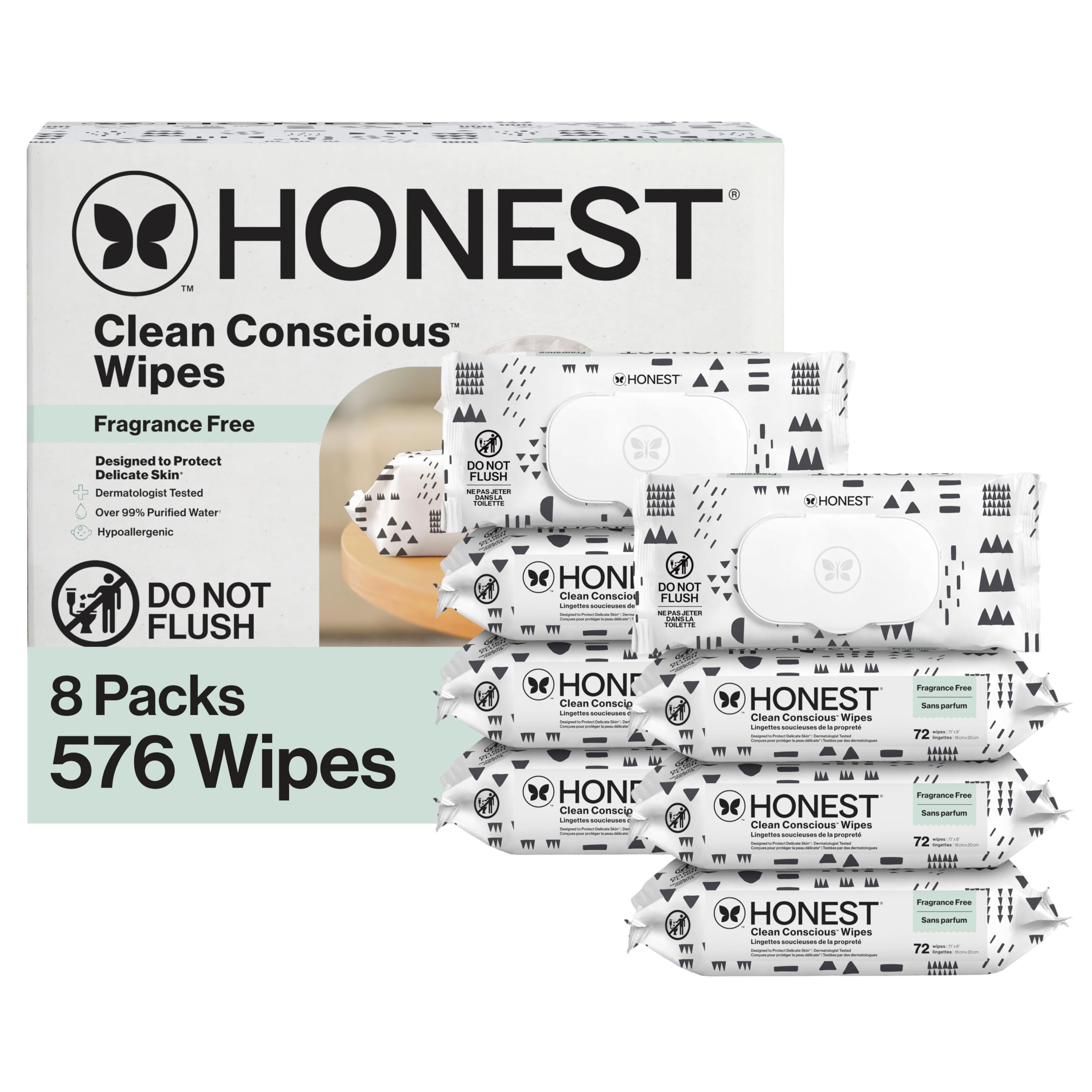 The Honest Company Hypoallergenic Multi-Use Baby Wipes for Sensitive Baby Skin, Pattern Play, 10 Count