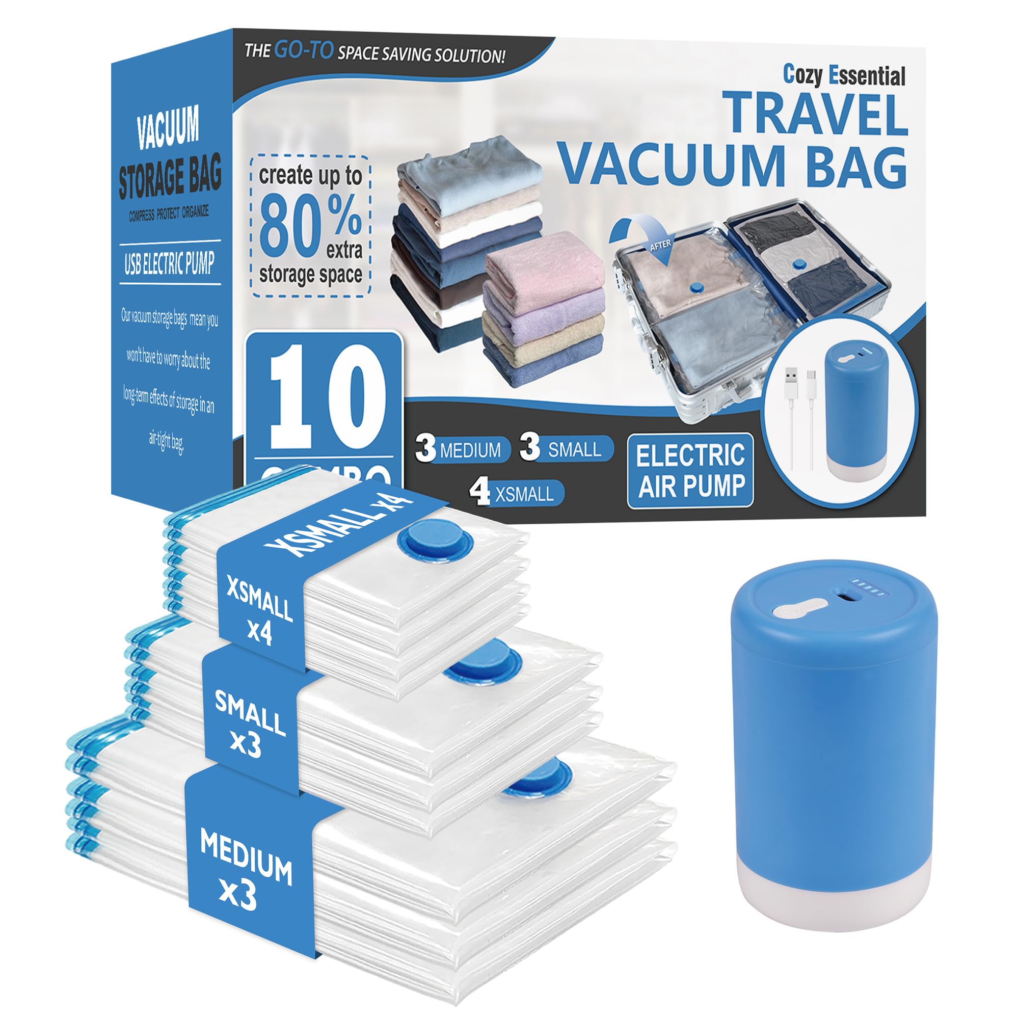 CozyVac Travel Bags with Pump - 6 Pack Space Savers -  by Handbags Specialist Headquarter | Available at Handbags Specialist Headquarter