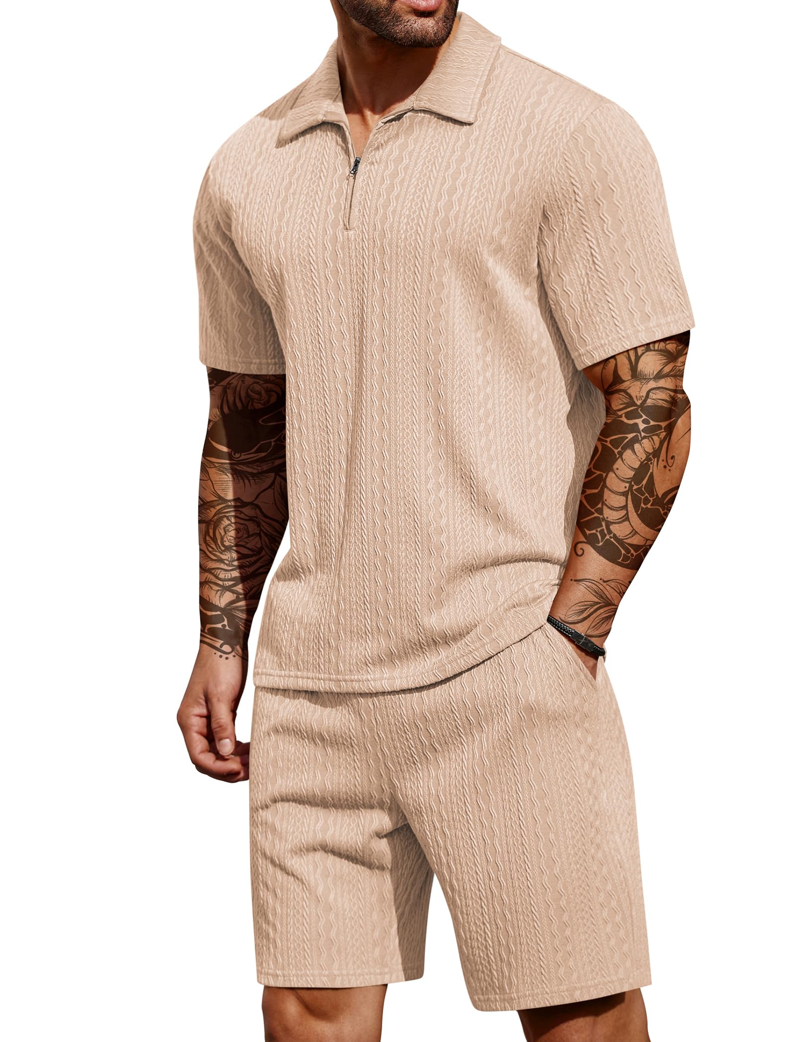 COOFANDY Men's 2 Piece Polo Shirt & Shorts Set