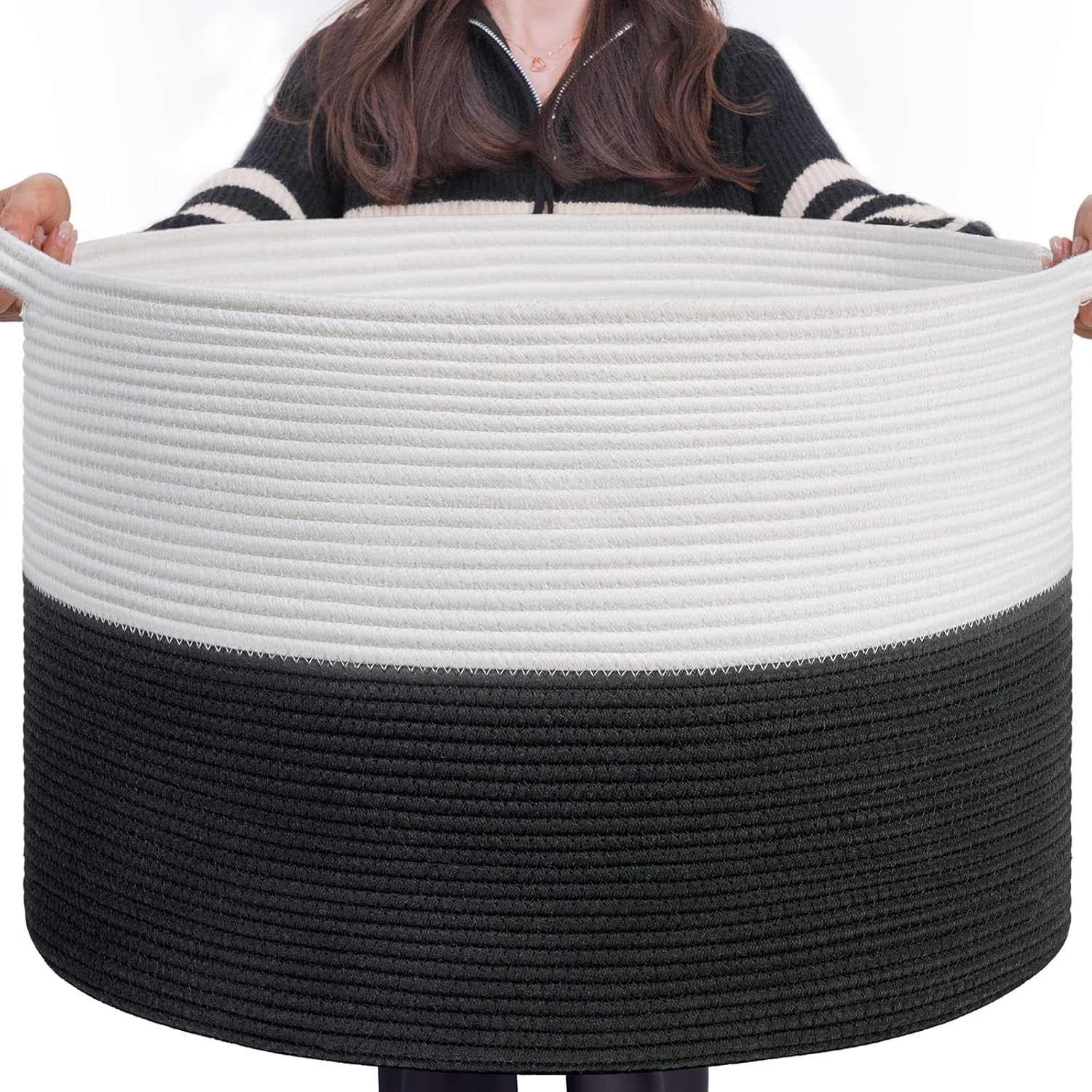 INDRESSME XL Woven Cotton Rope Basket - Black Stitch - PhoenixBucketTitleBTF by Handbags Specialist Headquarter | Available at Handbags Specialist Headquarter