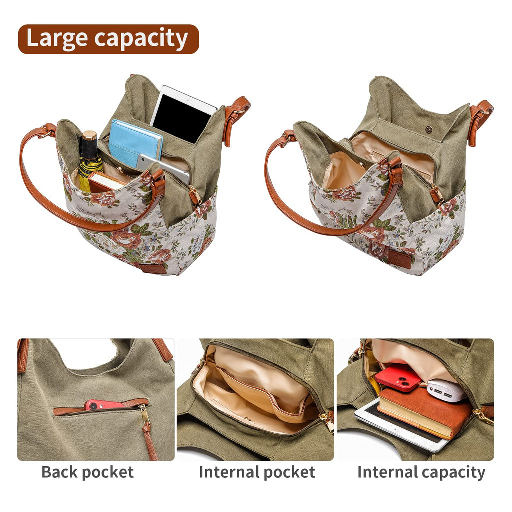 Worldlyda Women Canvas Embroidered Hobo Tote Bag