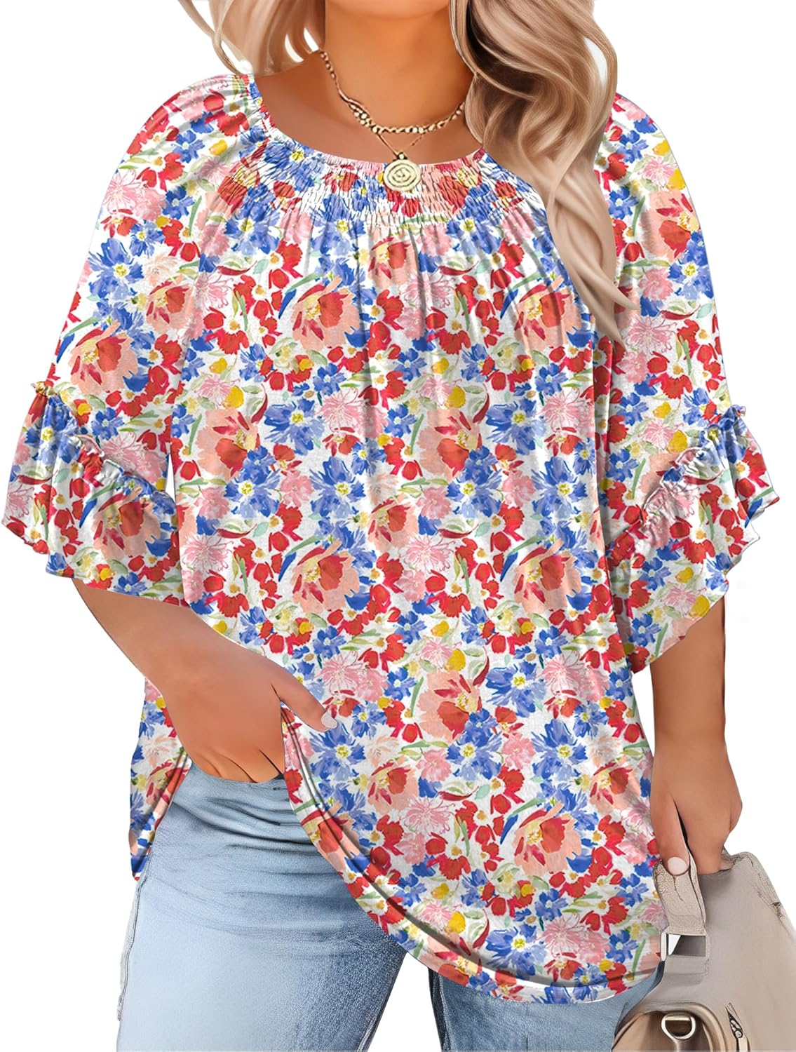 Plus Size Ruffle Sleeve Tunic Top