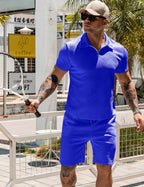 URRU Men's 2-Piece 3D Textured Polo & Shorts Set