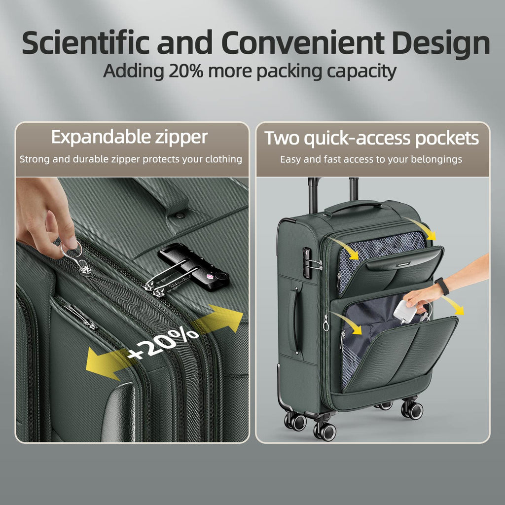 SHOWKOO Armygreen 3-Piece Expandable Luggage Set - Luggage Travel Bags by Handbags Specialist Headquarter | Available at Handbags Specialist Headquarter