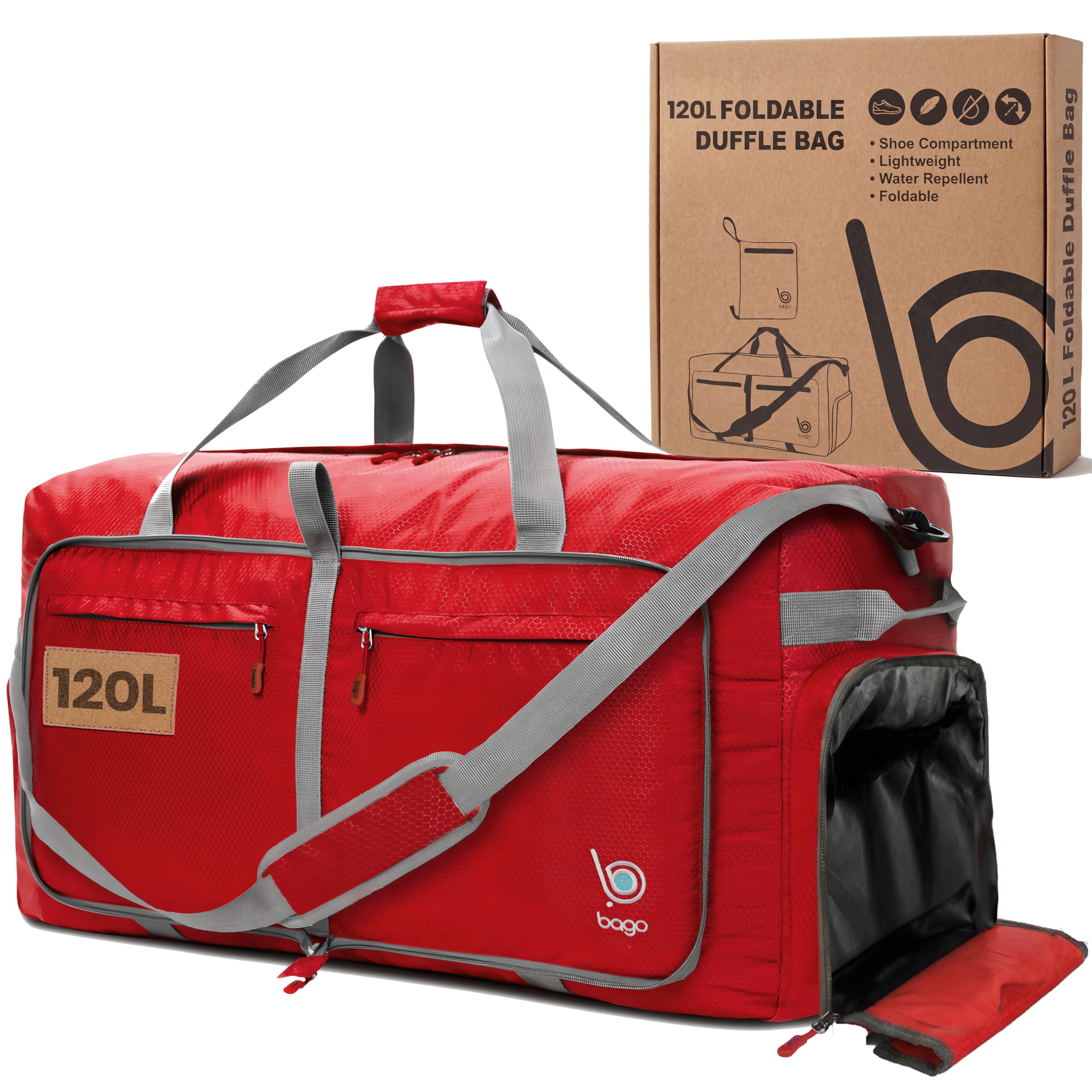 Bago 60L Foldable Travel Duffle Bag with Shoe Compartment