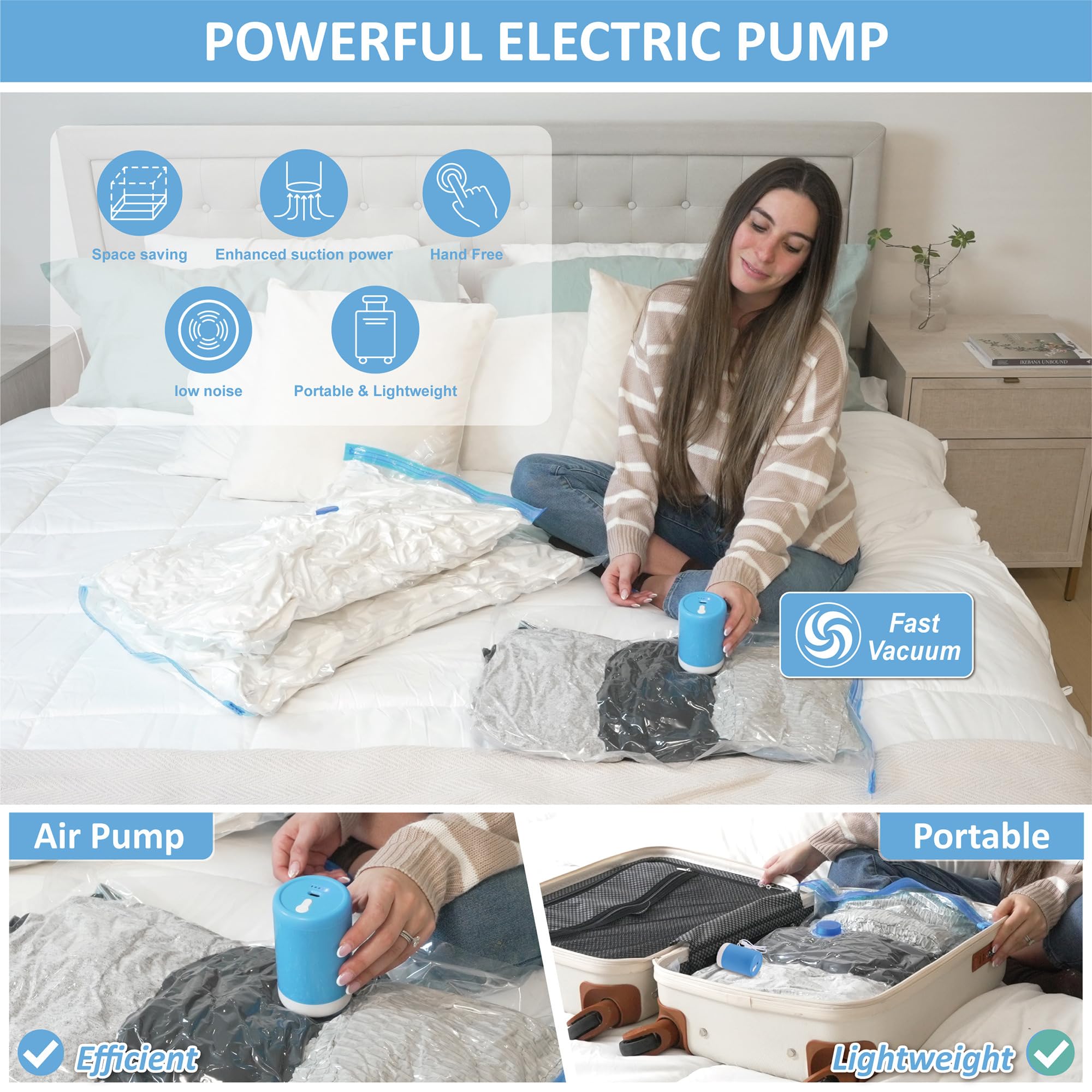 CozyVac Travel Bags with Pump - 6 Pack Space Savers -  by Handbags Specialist Headquarter | Available at Handbags Specialist Headquarter