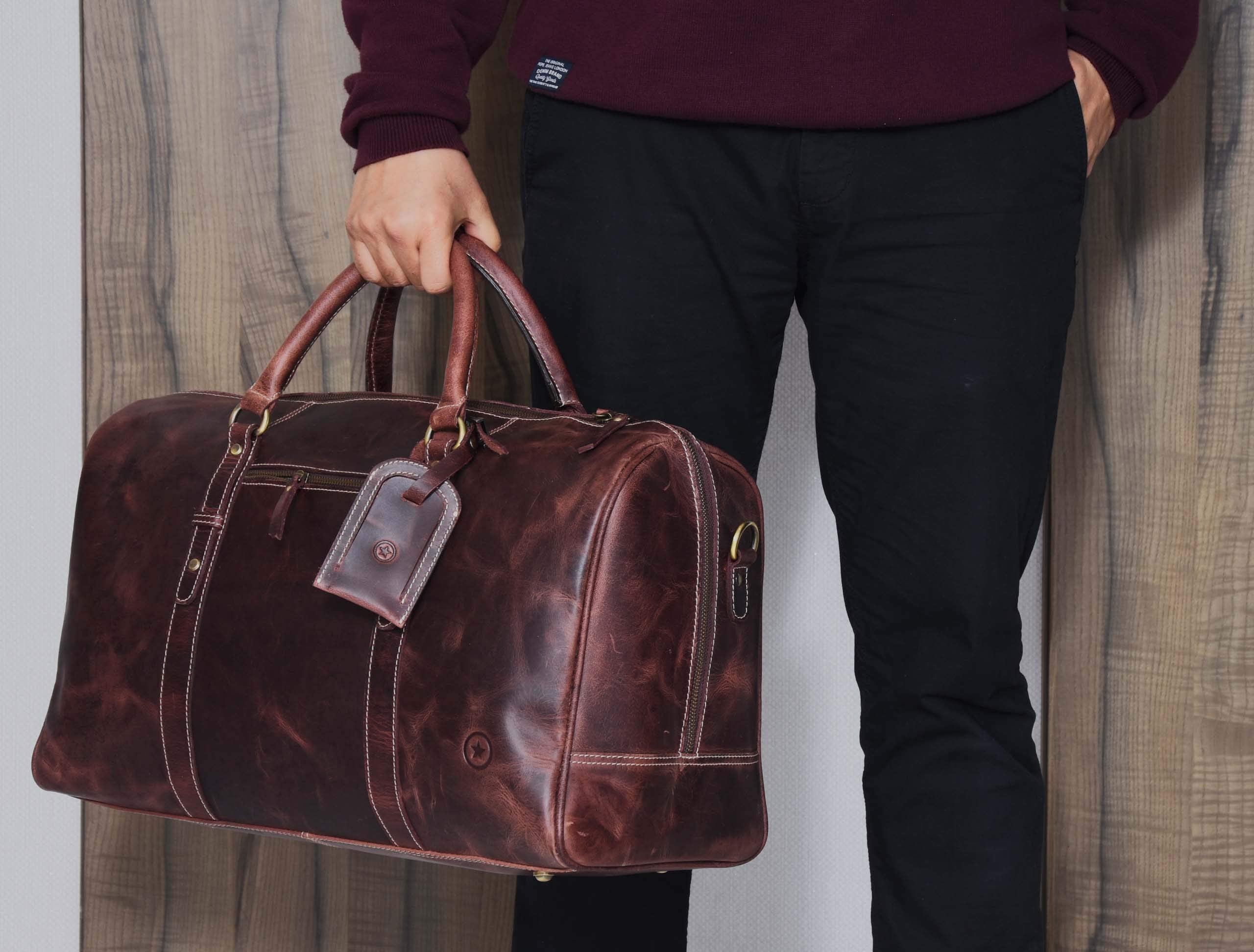 Leather Travel Duffel Bag for Men & Women