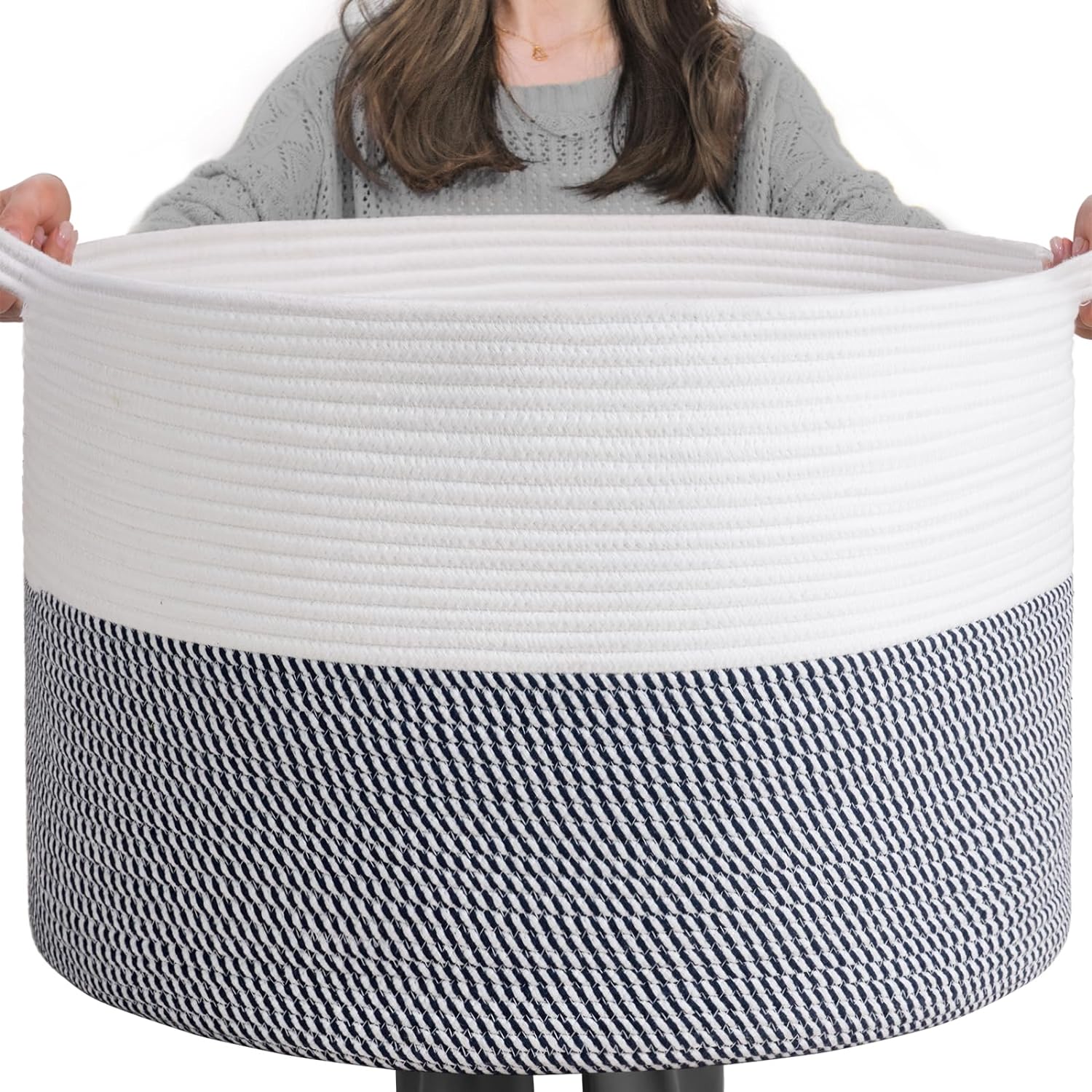 INDRESSME XL Woven Cotton Rope Basket - Black Stitch - PhoenixBucketTitleBTF by Handbags Specialist Headquarter | Available at Handbags Specialist Headquarter