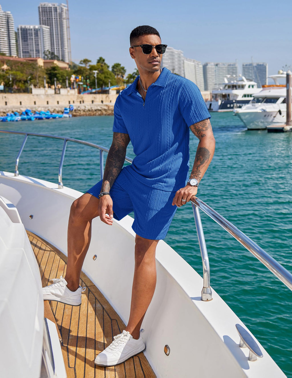 COOFANDY Men's 2 Piece Polo Shirt & Shorts Set