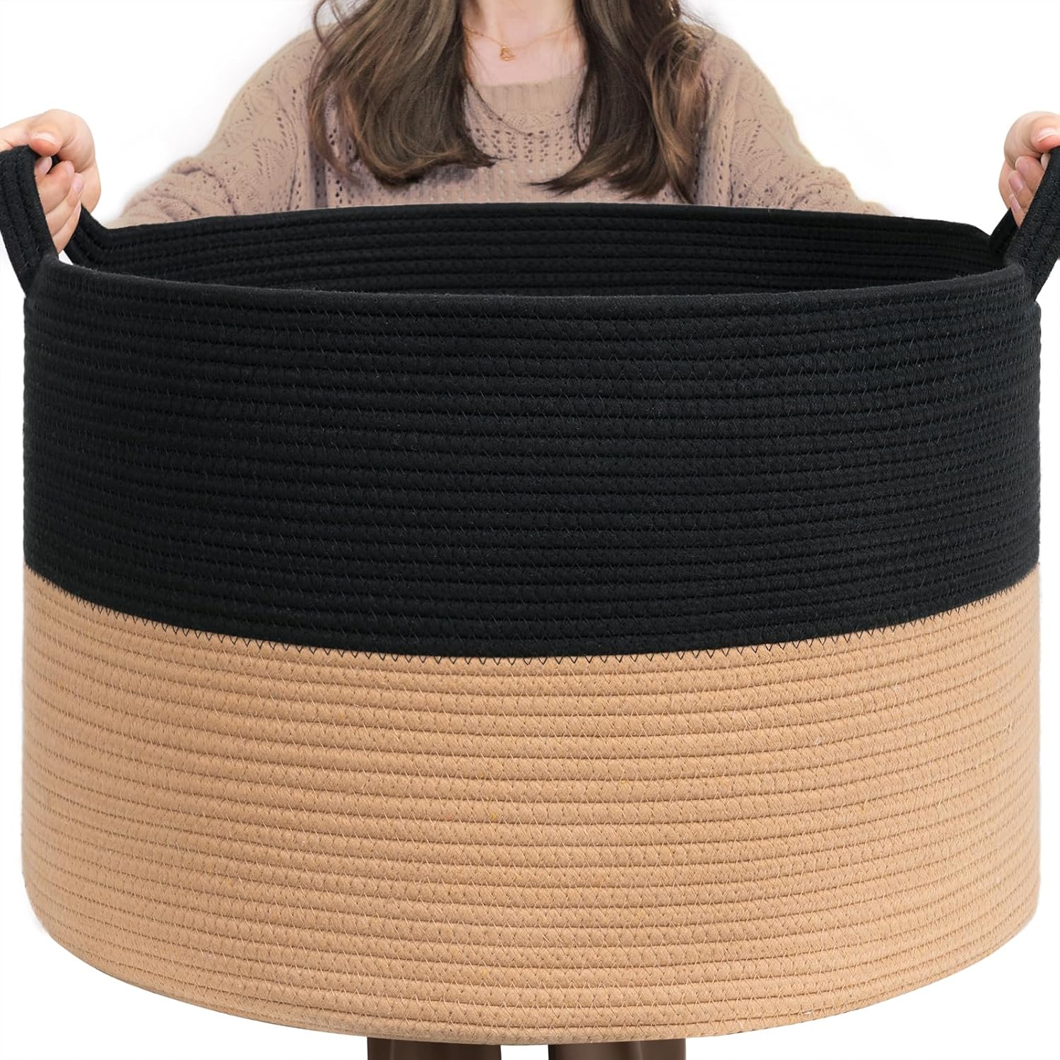 INDRESSME XL Woven Cotton Rope Basket - Black Stitch - PhoenixBucketTitleBTF by Handbags Specialist Headquarter | Available at Handbags Specialist Headquarter