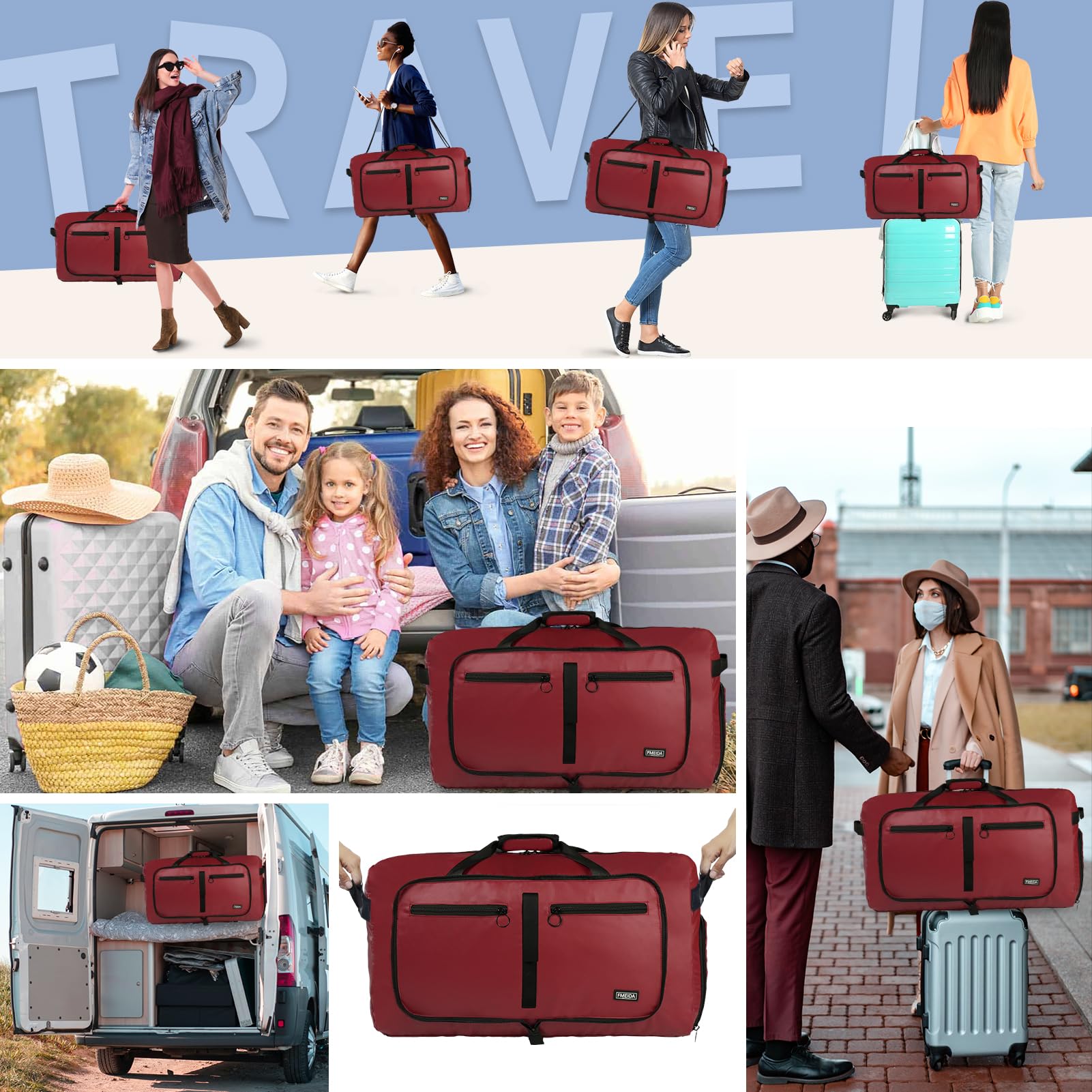 Foldable 65L Duffle Bag with Shoe Compartment