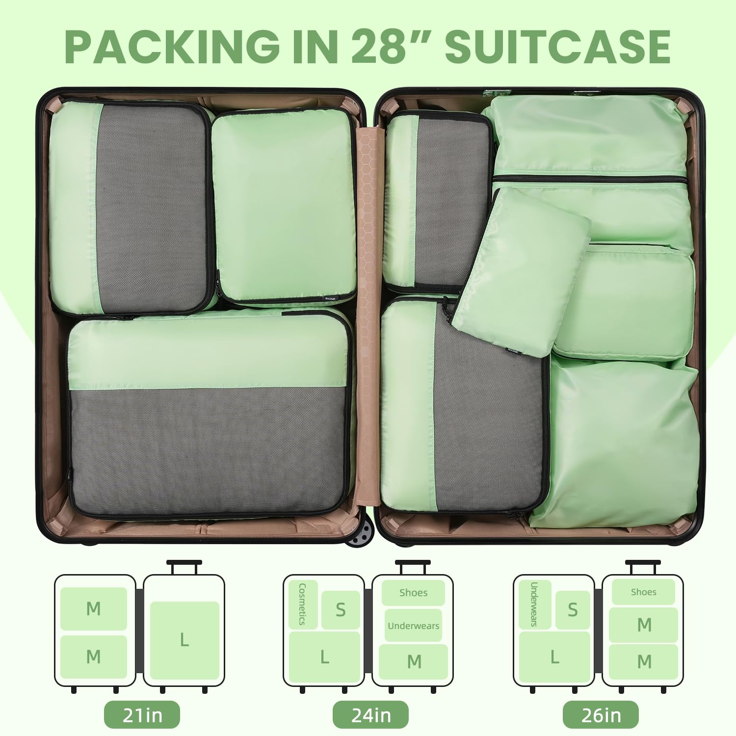 BAGAIL Travel Cubes: 8/9 Set Packing Organizers -  by Handbags Specialist Headquarter | Available at Handbags Specialist Headquarter