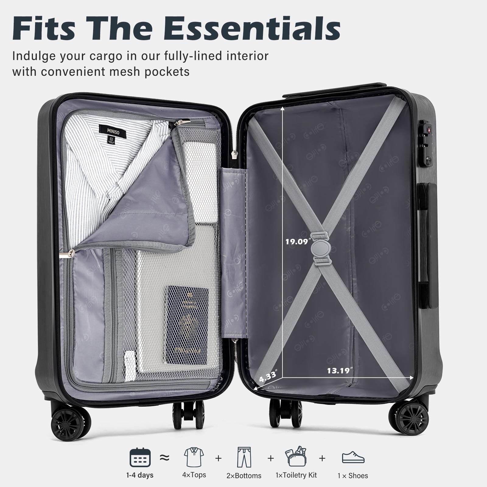 Coolife Expandable Spinner Luggage Set - 3 Piece - Luggage Travel Bags by Handbags Specialist Headquarter | Available at Handbags Specialist Headquarter