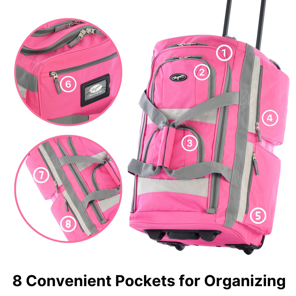 Olympia 22 Max Wheeled Duffel: 8-Pocket Water-Resist -  by Handbags Specialist Headquarter | Available at Handbags Specialist Headquarter