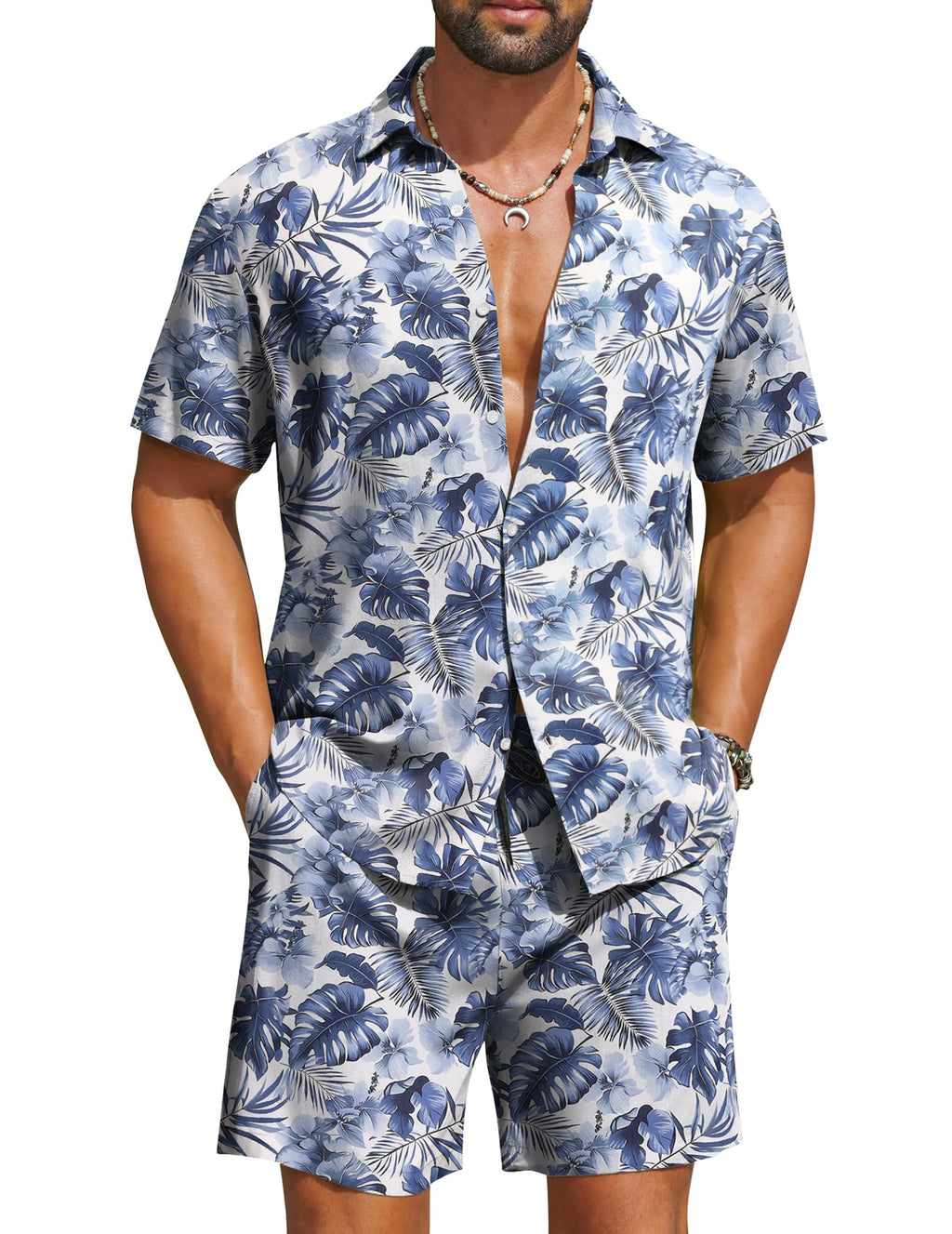 COOFANDY Men's Hawaiian 2 Piece Beach Outfit Set