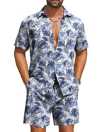 COOFANDY Men's Hawaiian 2 Piece Beach Outfit Set