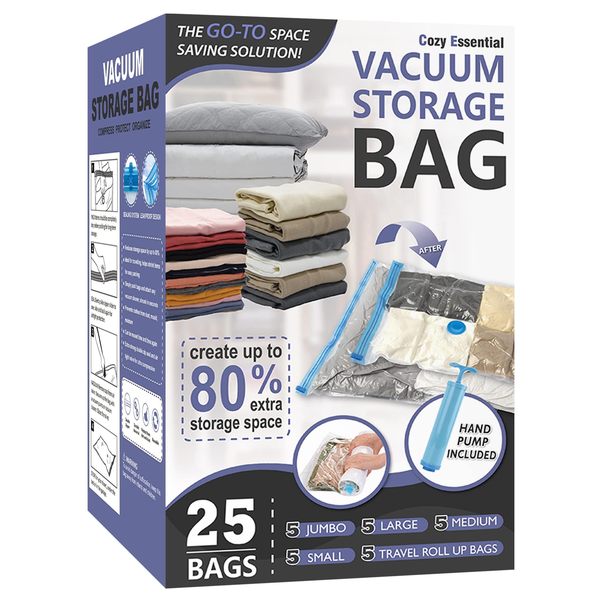 CozyVac Travel Bags with Pump - 6 Pack Space Savers -  by Handbags Specialist Headquarter | Available at Handbags Specialist Headquarter