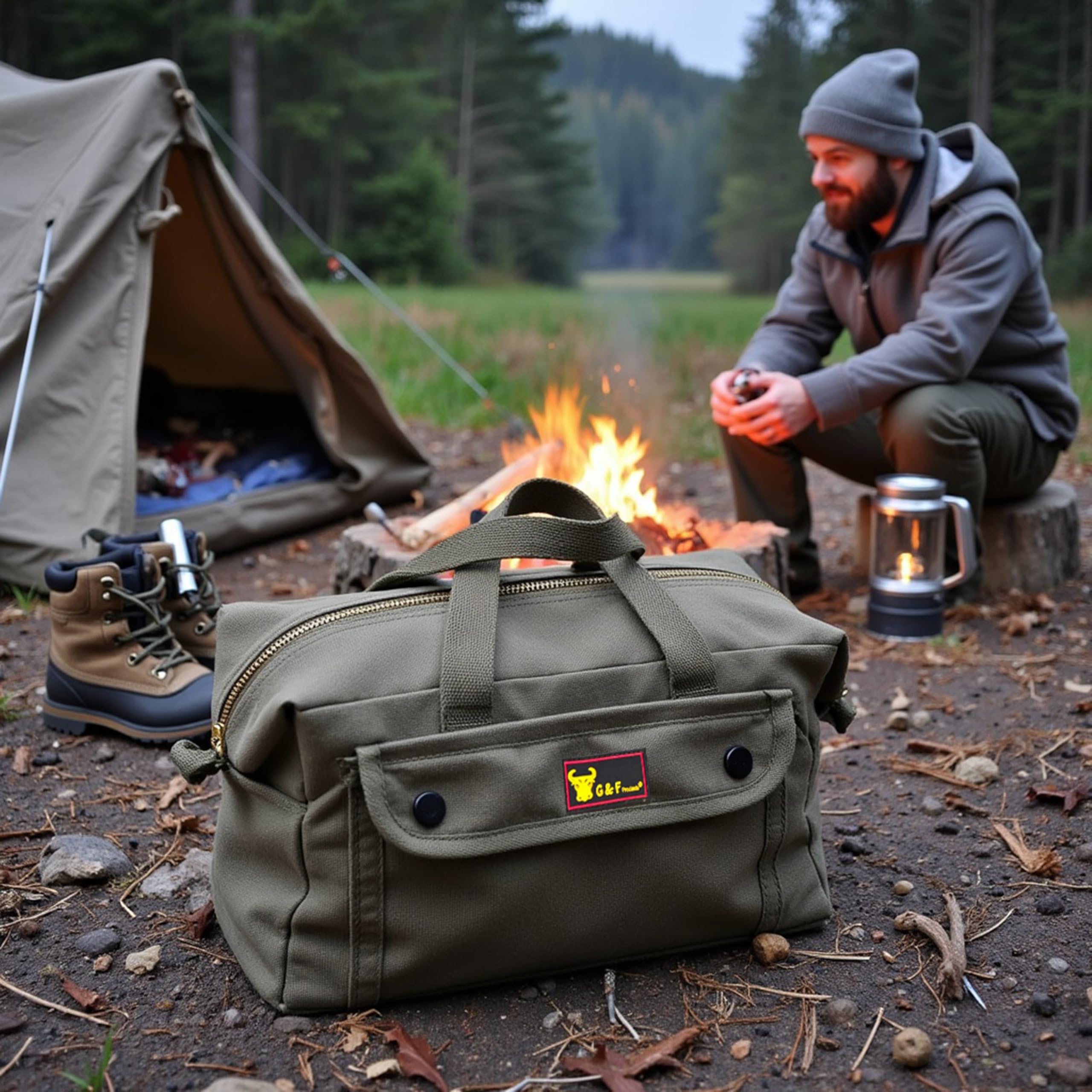Waxed Canvas Military Duffle Bag, Olive Green