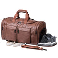 Leather Travel Bag with Shoe Pouch, Brown