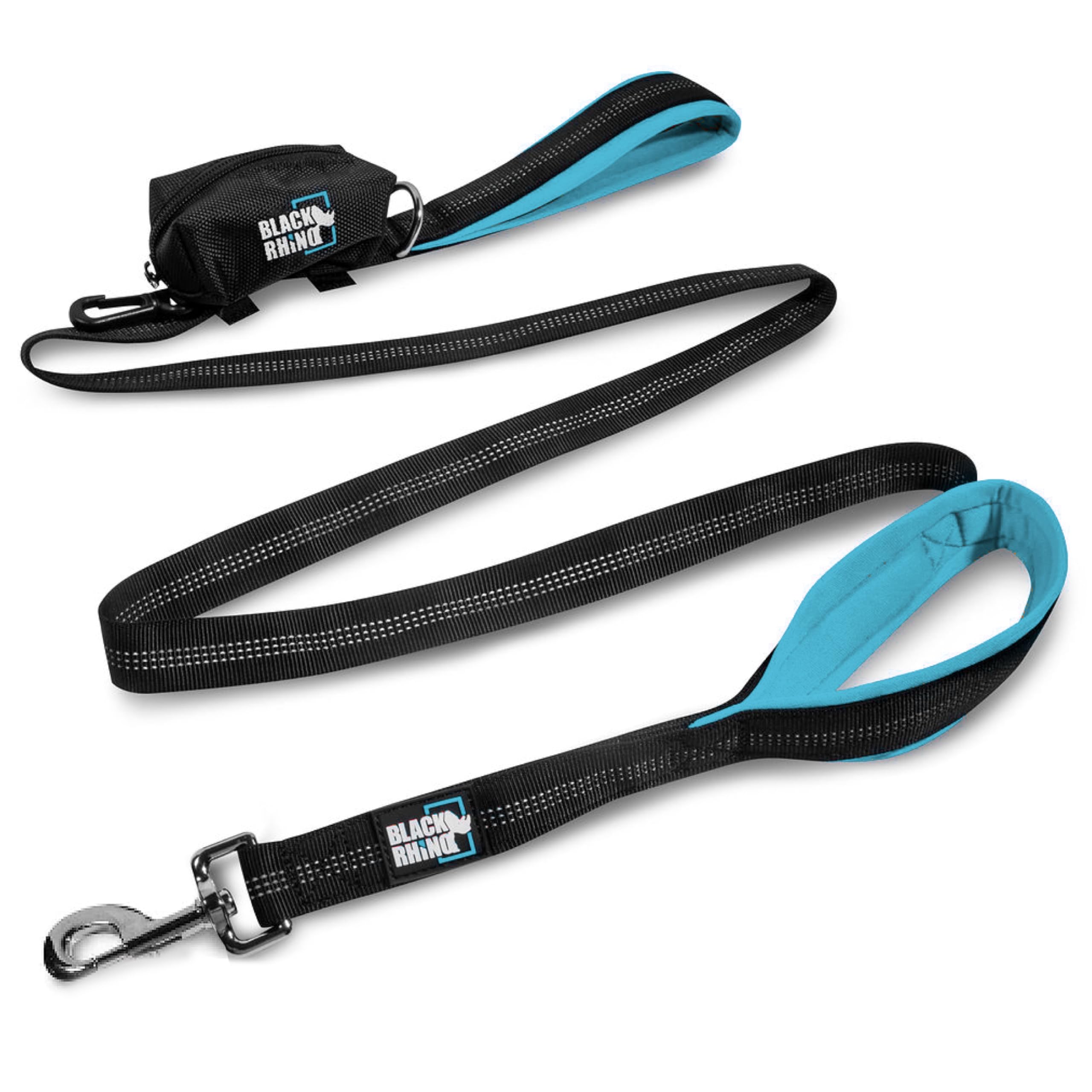 RhinoGrip Aqua: Double Handle Reflective Dog Leash -  by Handbags Specialist Headquarter | Available at Handbags Specialist Headquarter