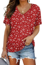 WIHOLL V-Neck Dolman Top with Side Shirring - Women's T Shirts by Handbags Specialist Headquarter | Available at Handbags Specialist Headquarter