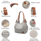 Worldlyda Women Canvas Embroidered Hobo Tote Bag