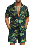 COOFANDY Men's Hawaiian 2 Piece Beach Outfit Set