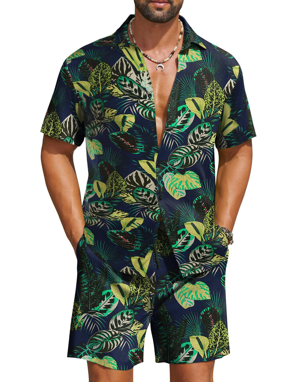 COOFANDY Men's Hawaiian 2 Piece Beach Outfit Set
