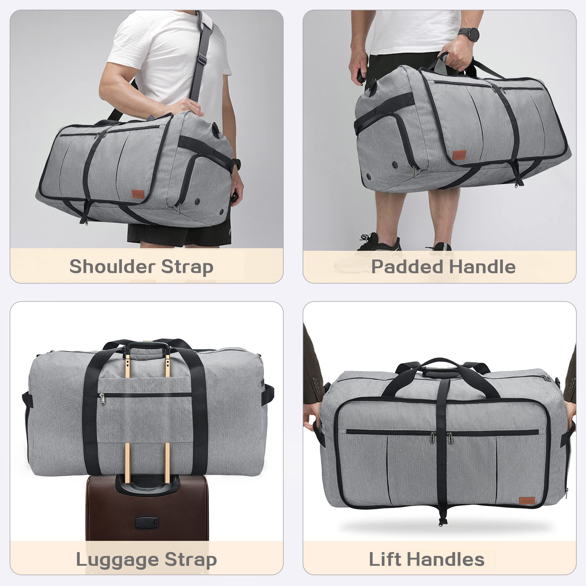 120L Foldable Waterproof Travel Duffel Bag with Shoe Compartment